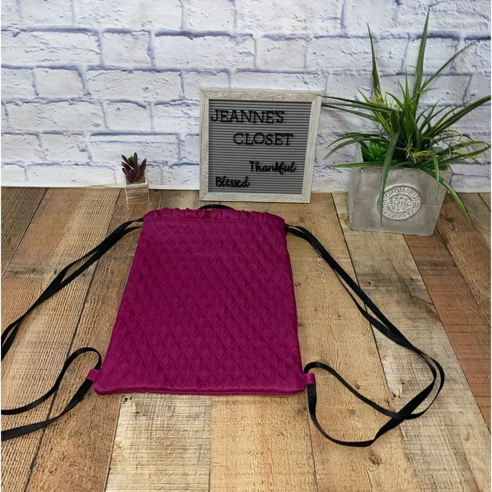 Fabletics raspberry GWP drawstring cinch backpack